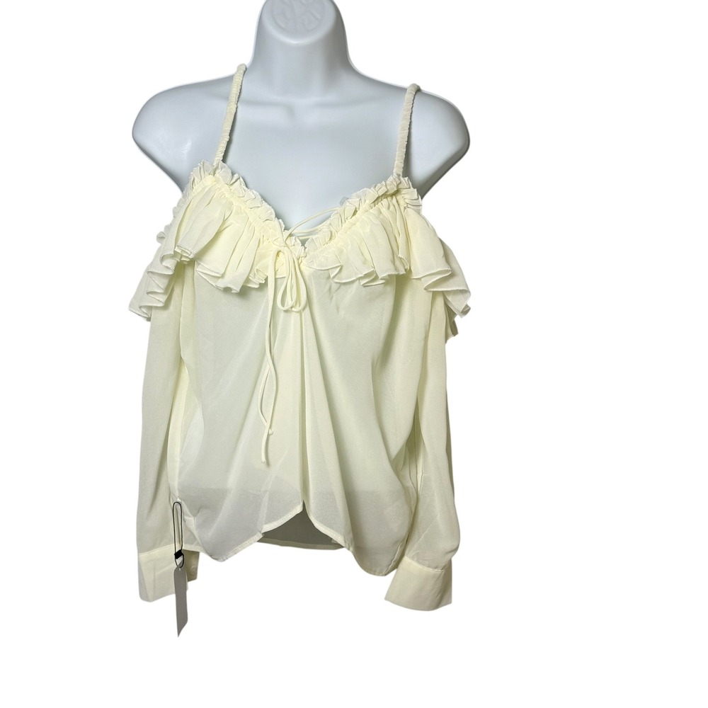 Mia Joy Joyfolie Cream Chiffon Ruffle Cold Shoulder Blouse Top Small NEW